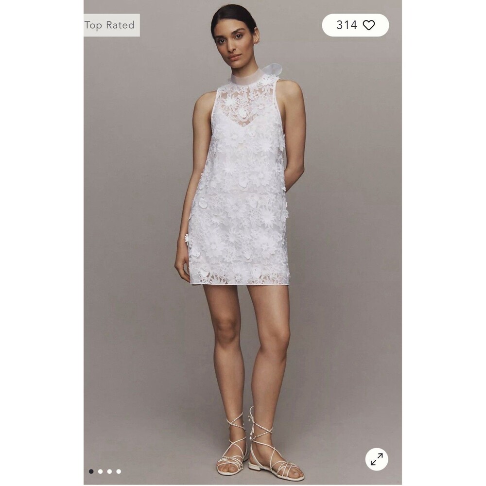 BHLDN Anthropologie Ivory Floral Embroidered Lace Bridal Mini Dress XS NWT Bach